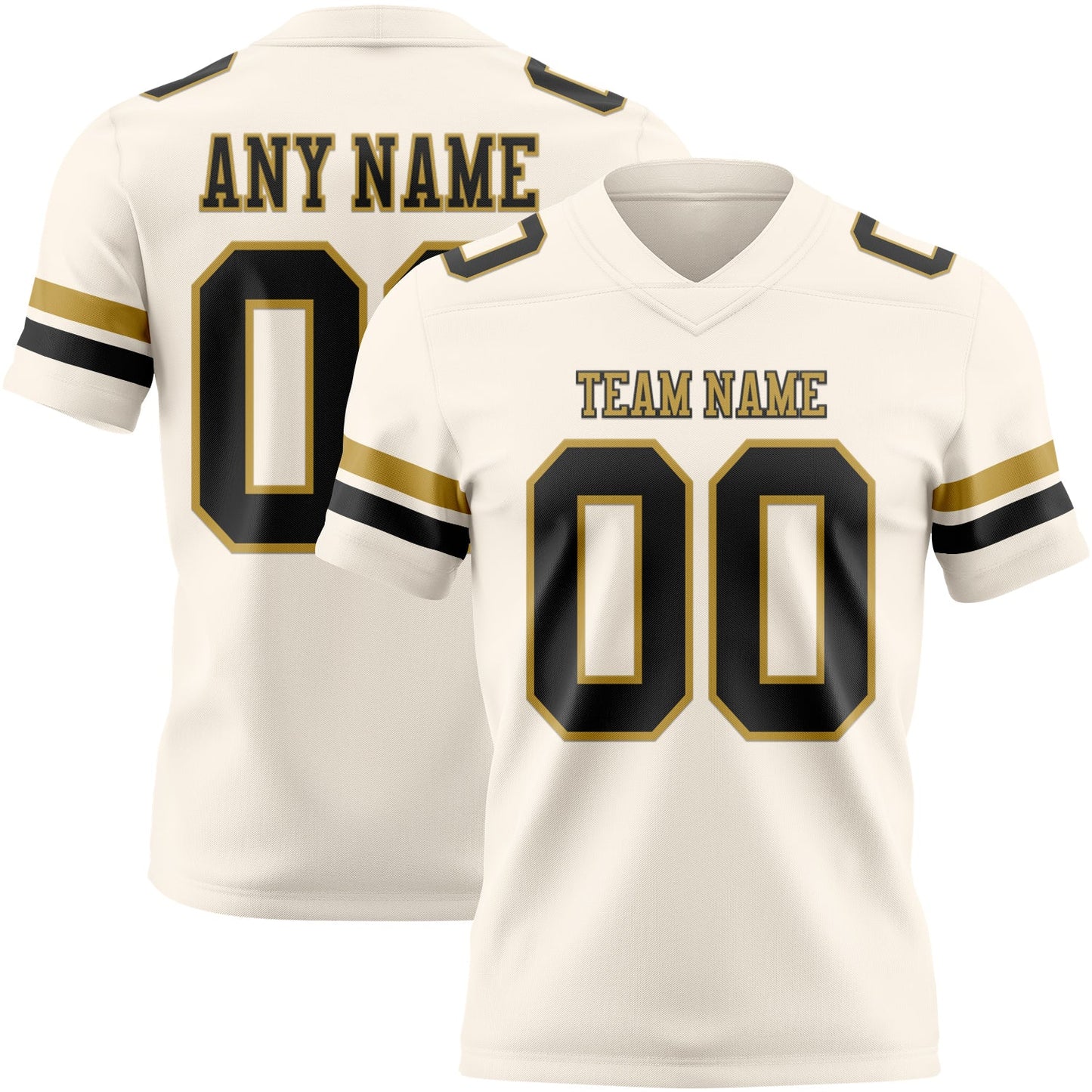 Custom Cream Black-Old Gold Authentic Football Jersey - Main View