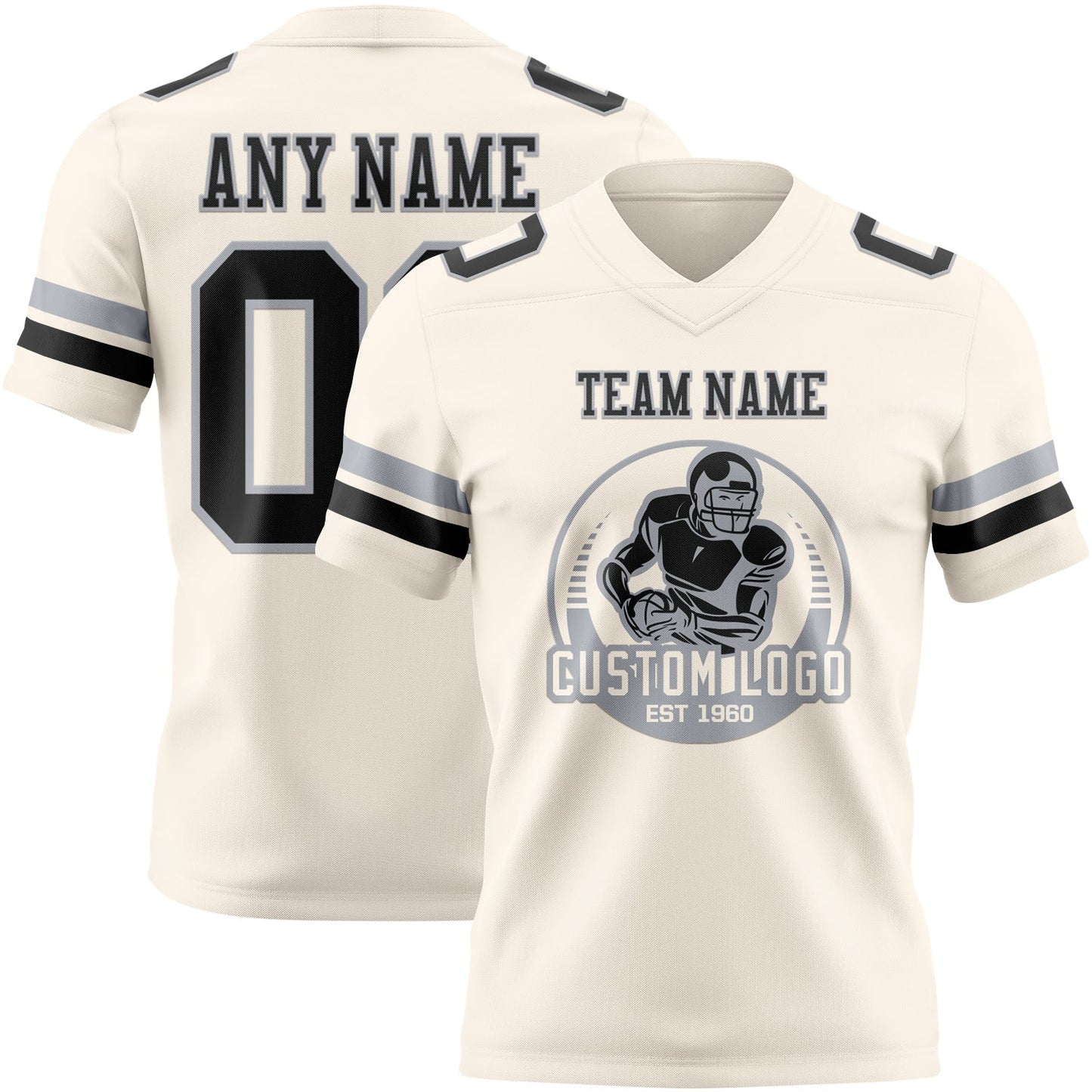 Custom Cream Black-Gray Authentic Football Jersey view 2