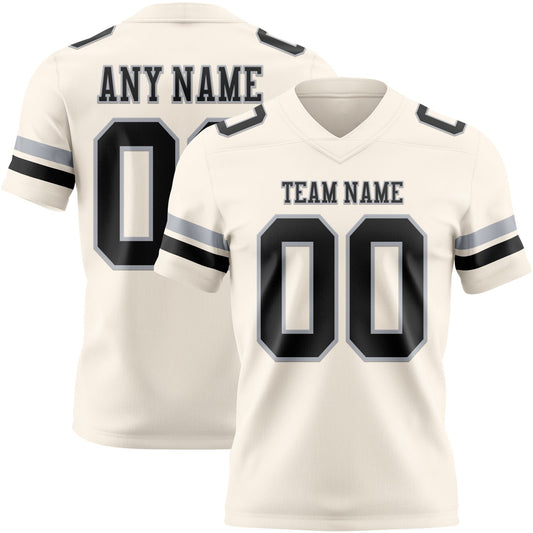 Custom Cream Black-Gray Authentic Football Jersey - Main View