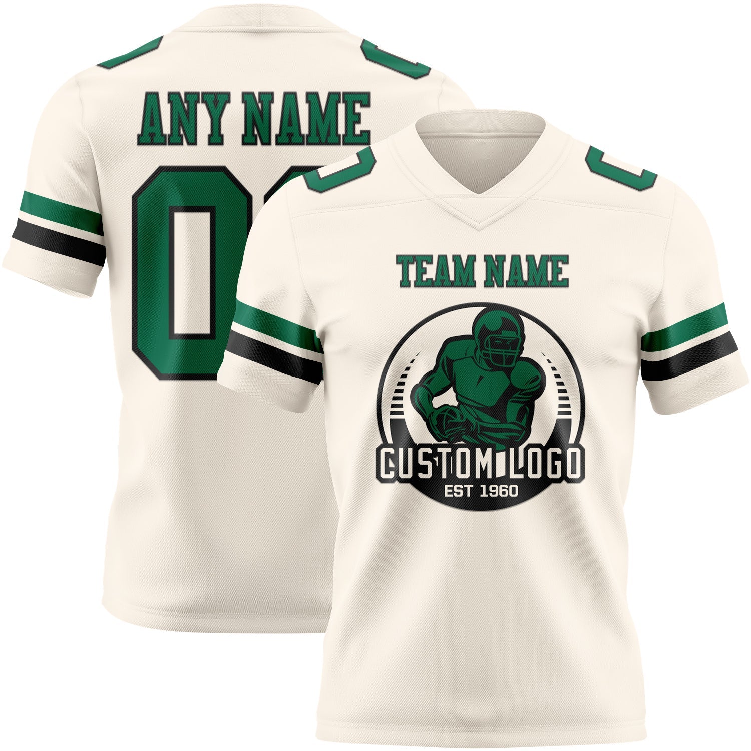 Custom Cream Kelly Green-Black Authentic Football Jersey view 2