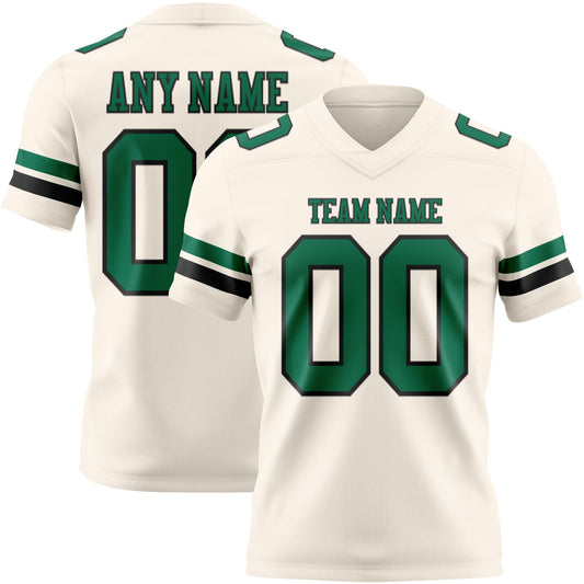 Custom Cream Kelly Green-Black Authentic Football Jersey - Main View