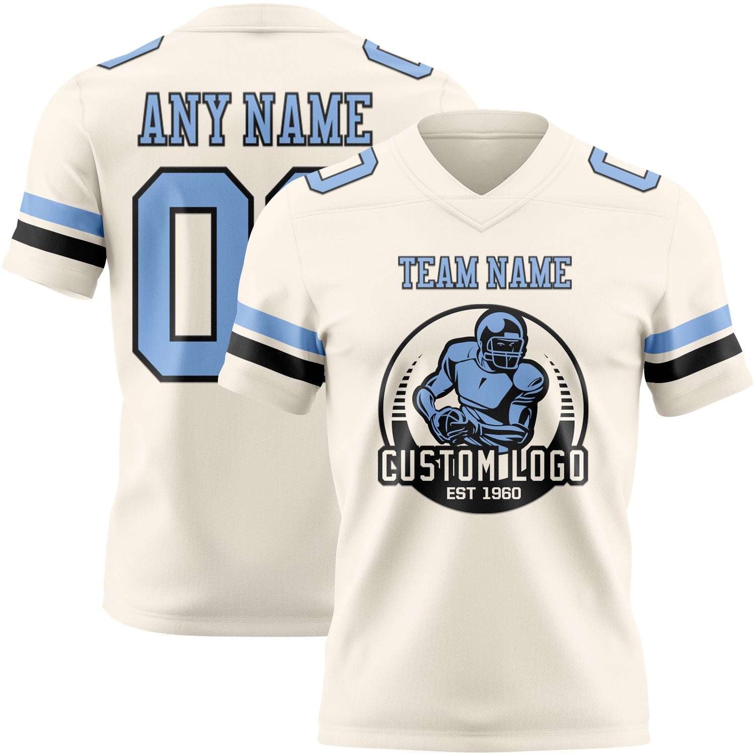 Custom Cream Light Blue-Black Authentic Football Jersey view 2