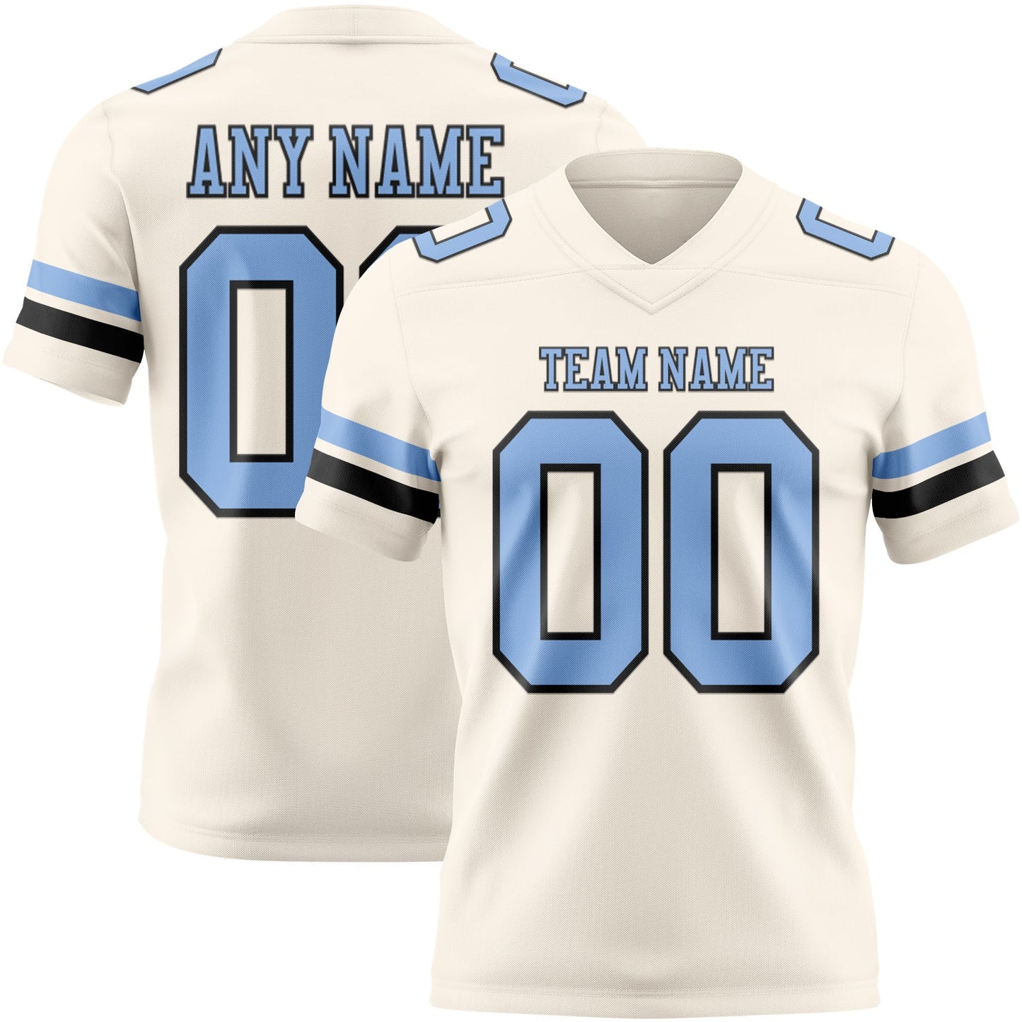 Custom Cream Light Blue-Black Authentic Football Jersey - Main View