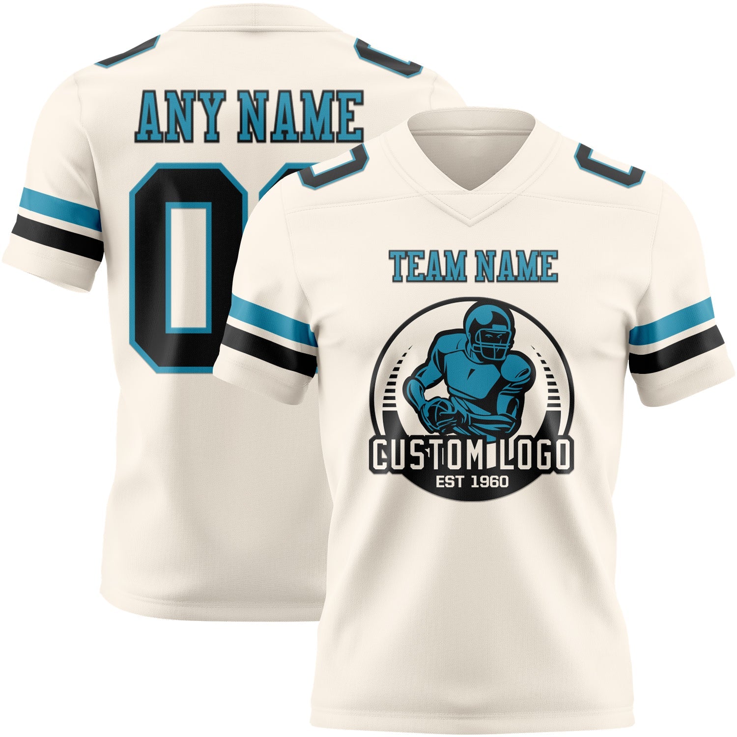 Custom Cream Black-Panther Blue Authentic Football Jersey view 2
