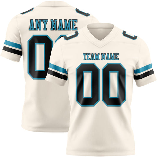 Custom Cream Black-Panther Blue Authentic Football Jersey - Main View