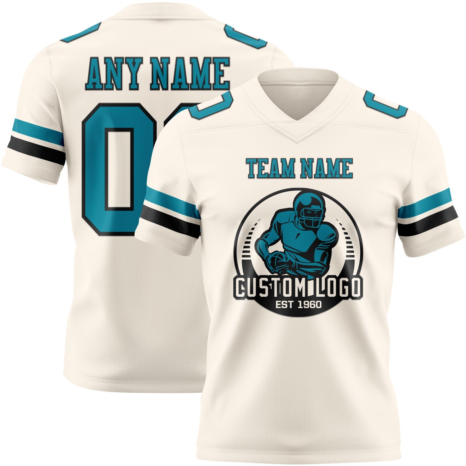 Custom Cream Teal-Black Authentic Football Jersey view 2
