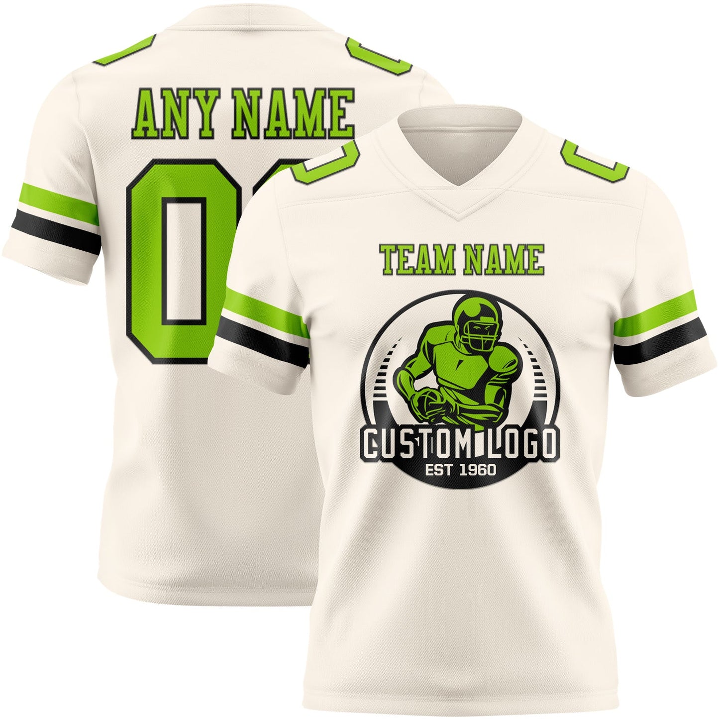 Custom Cream Neon Green-Black Authentic Football Jersey view 2