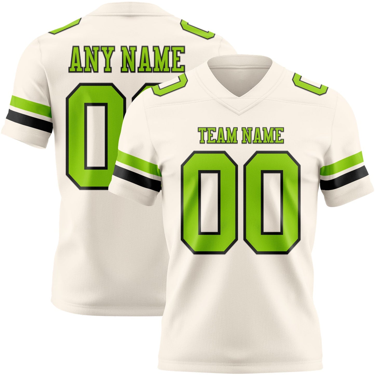 Custom Cream Neon Green-Black Authentic Football Jersey - Main View