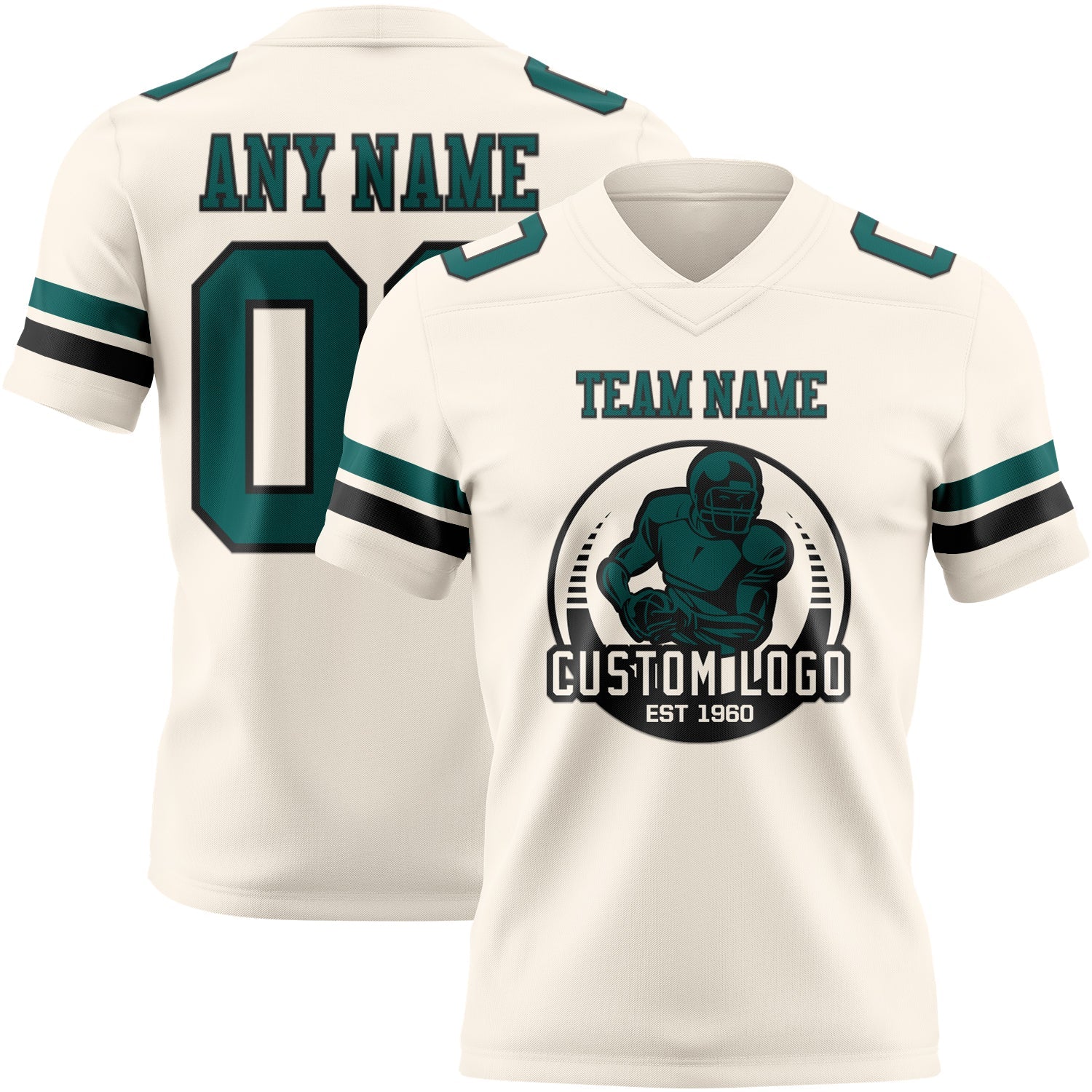 Custom Cream Midnight Green-Black Authentic Football Jersey view 2