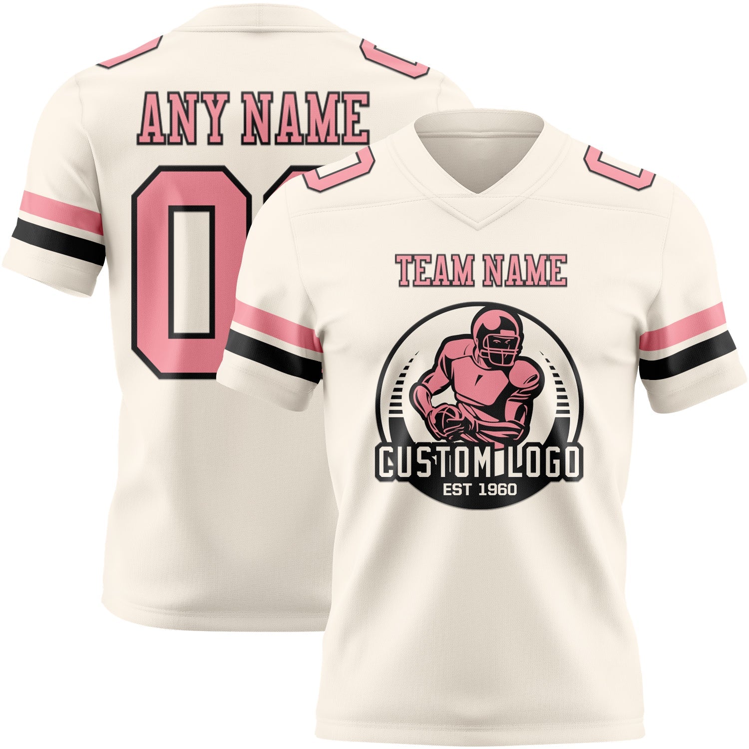 Custom Cream Medium Pink-Black Authentic Football Jersey view 2