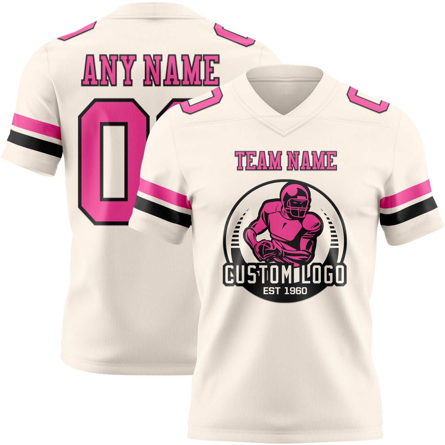 Custom Cream Pink-Black Authentic Football Jersey view 2