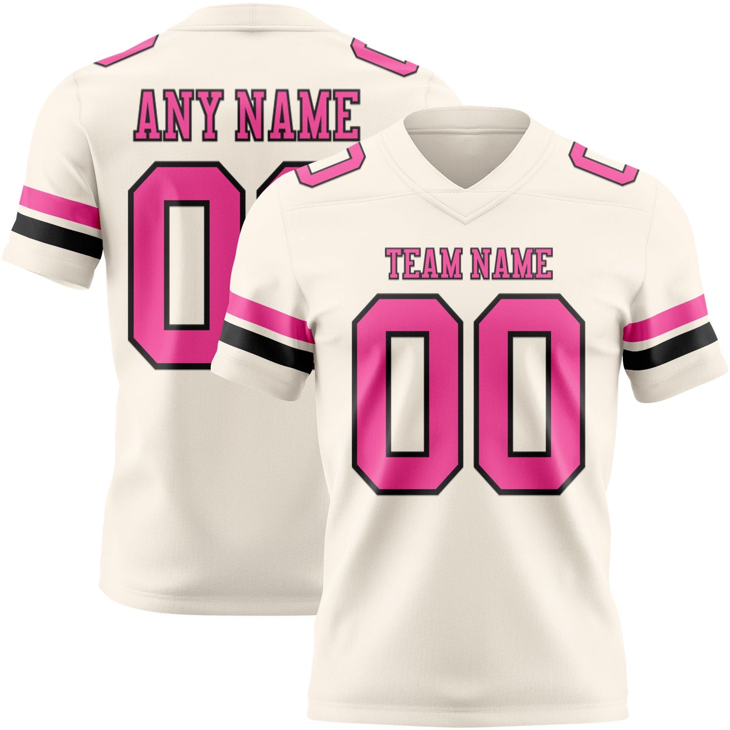 Custom Cream Pink-Black Authentic Football Jersey - Main View