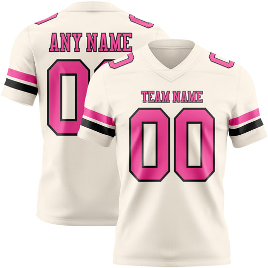 Custom Cream Pink-Black Authentic Football Jersey - Main View