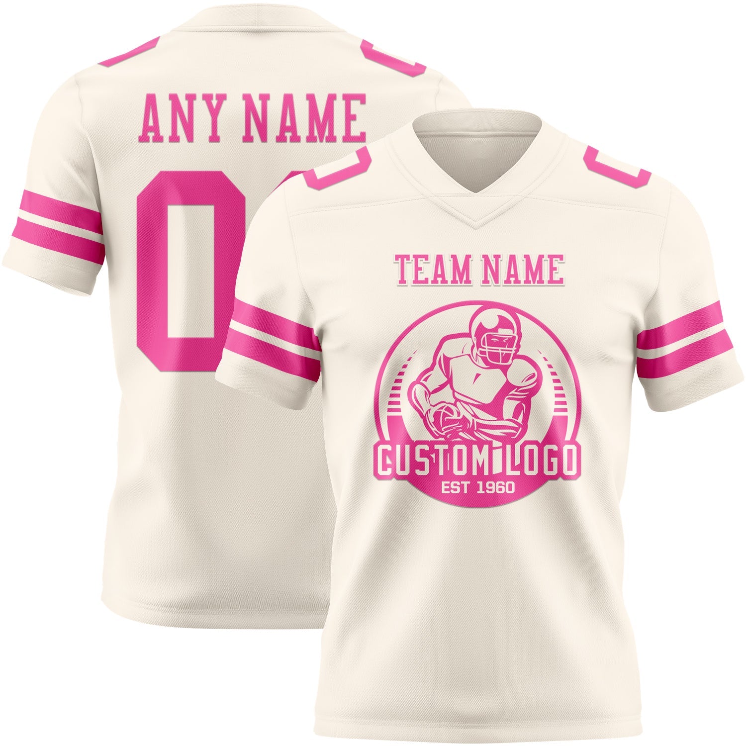 Custom Cream Pink Authentic Football Jersey view 2