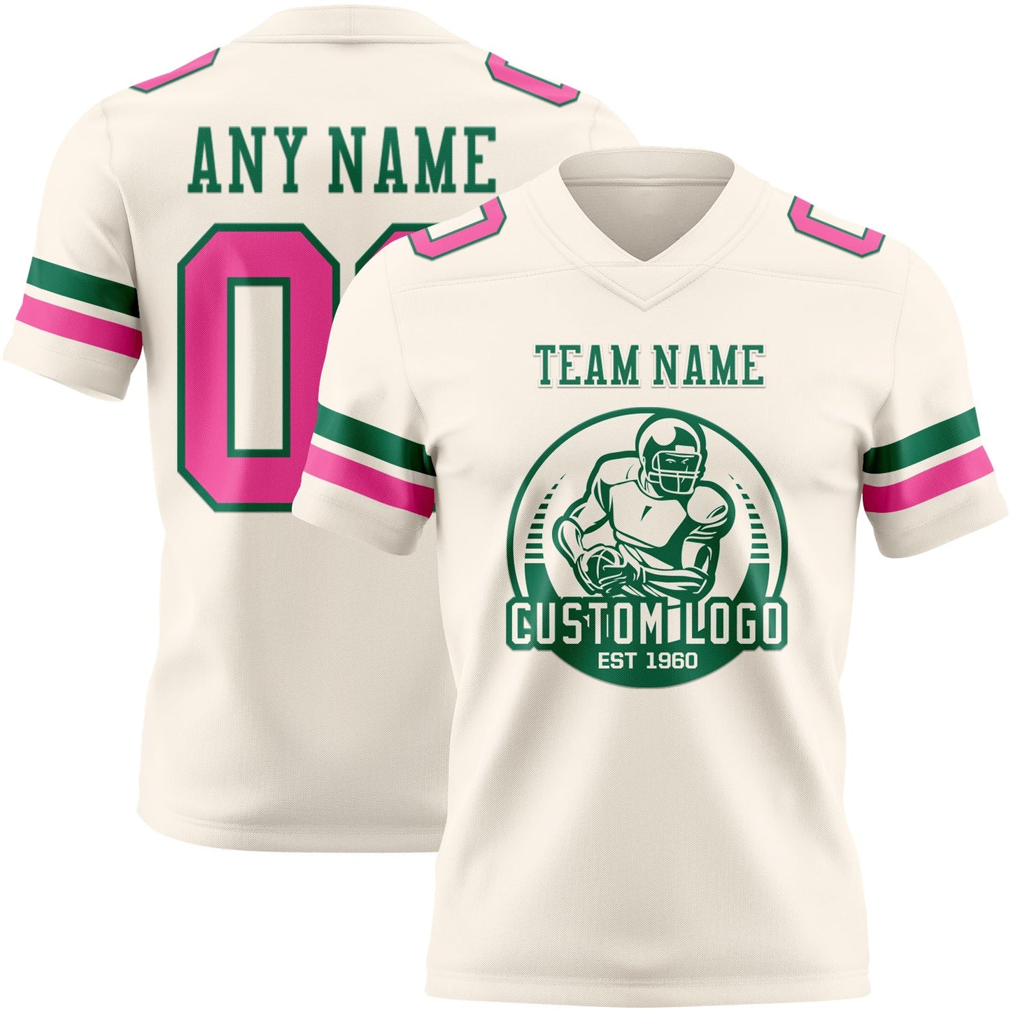 Custom Cream Pink-Kelly Green Authentic Football Jersey view 2