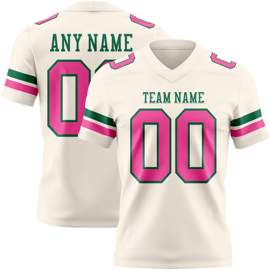 Custom Cream Pink-Kelly Green Authentic Football Jersey - Main View