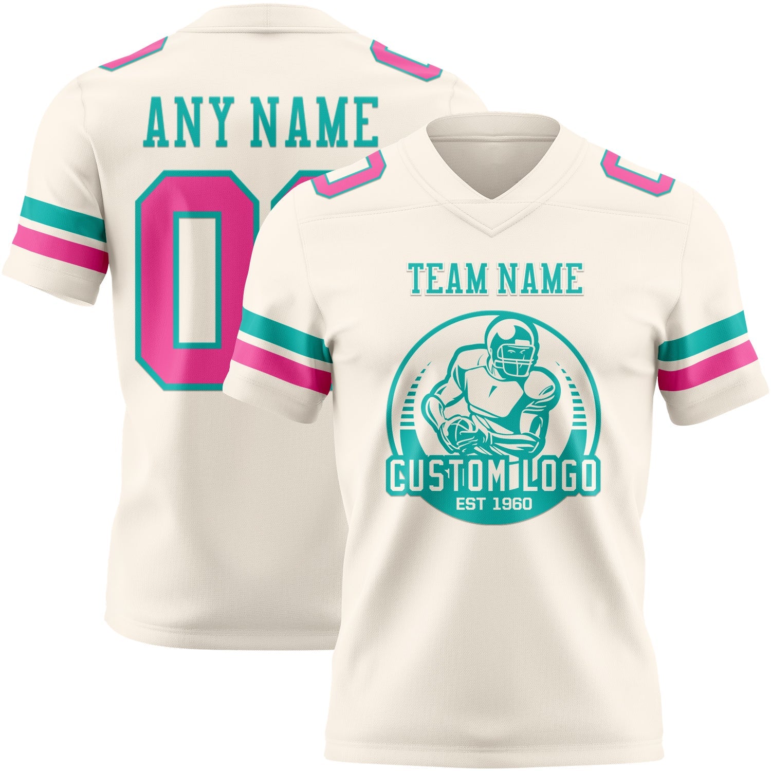 Custom Cream Pink-Aqua Authentic Football Jersey view 2