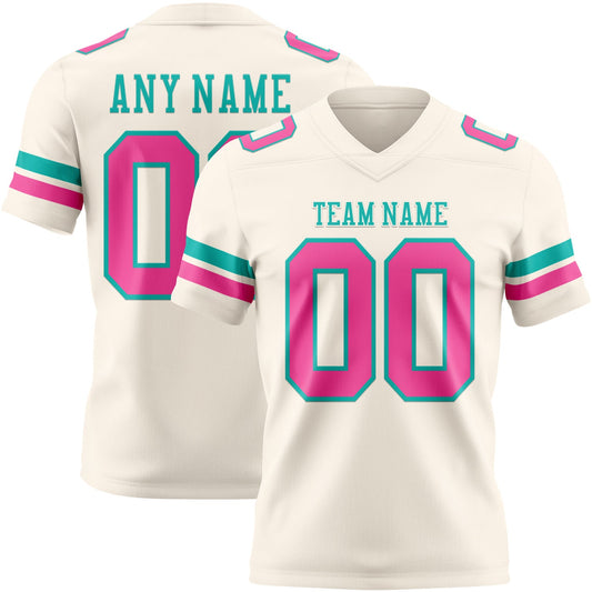 Custom Cream Pink-Aqua Authentic Football Jersey - Main View