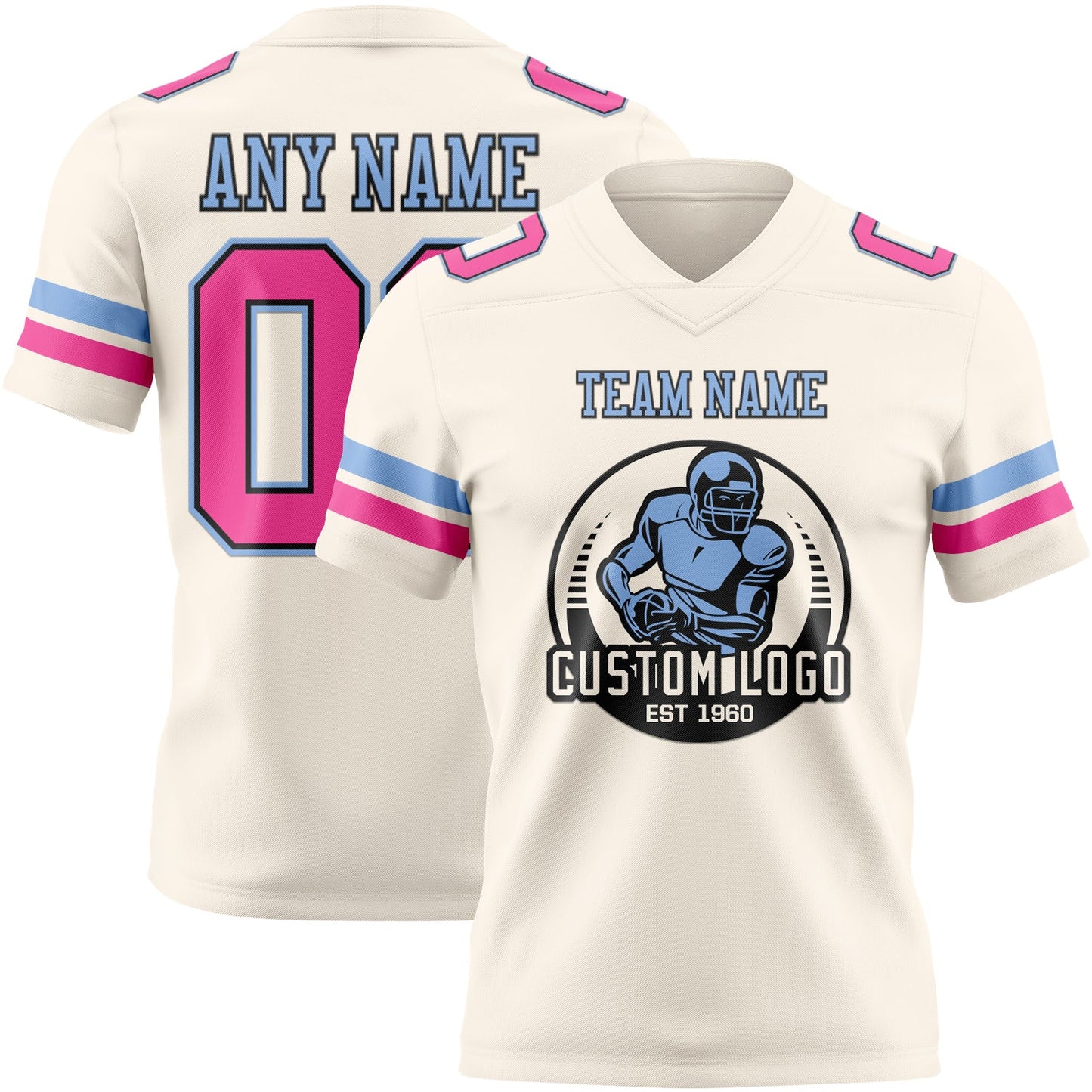 Custom Cream Pink Black-Light Blue Authentic Football Jersey view 2