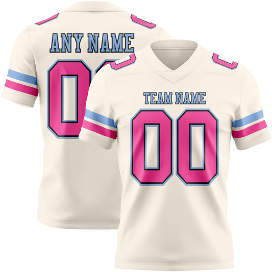 Custom Cream Pink Black-Light Blue Authentic Football Jersey - Main View
