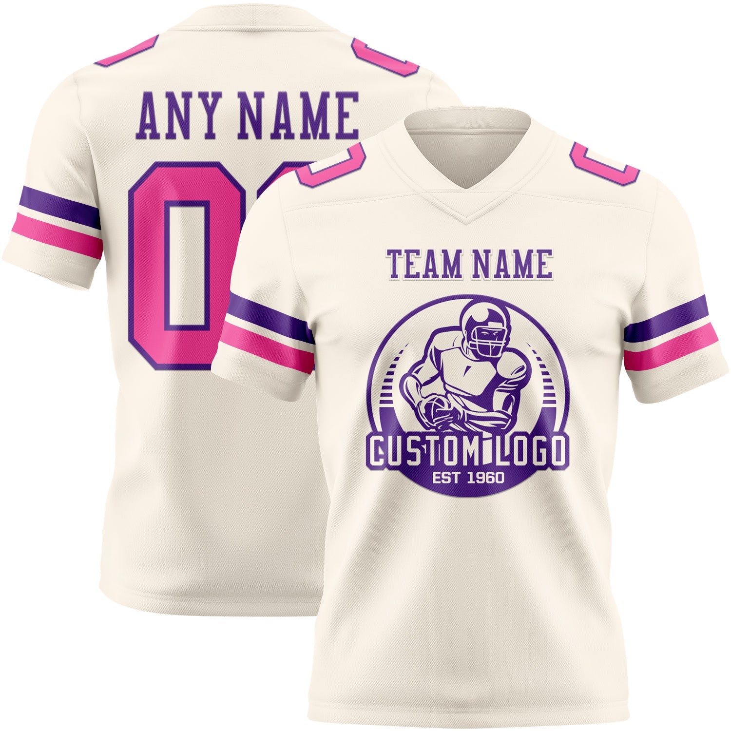 Custom Cream Pink-Purple Authentic Football Jersey view 2