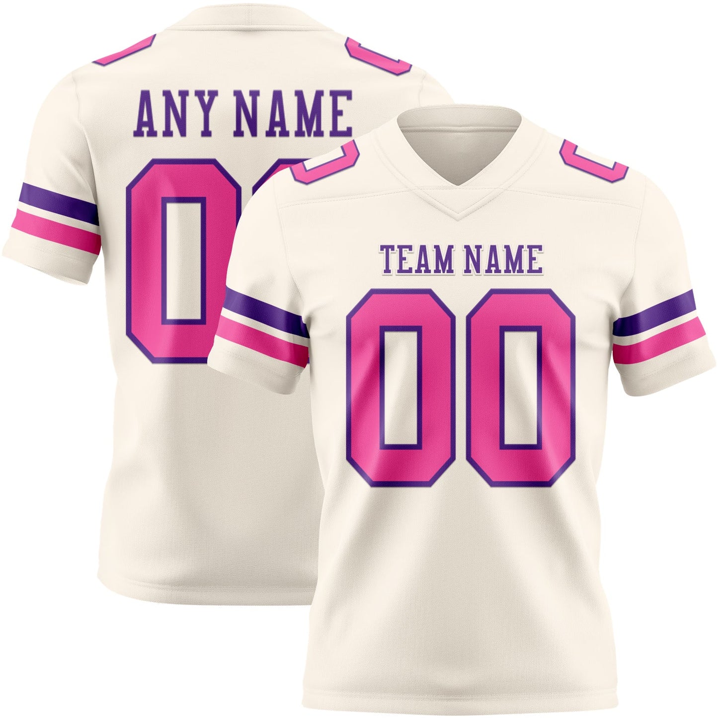 Custom Cream Pink-Purple Authentic Football Jersey - Main View