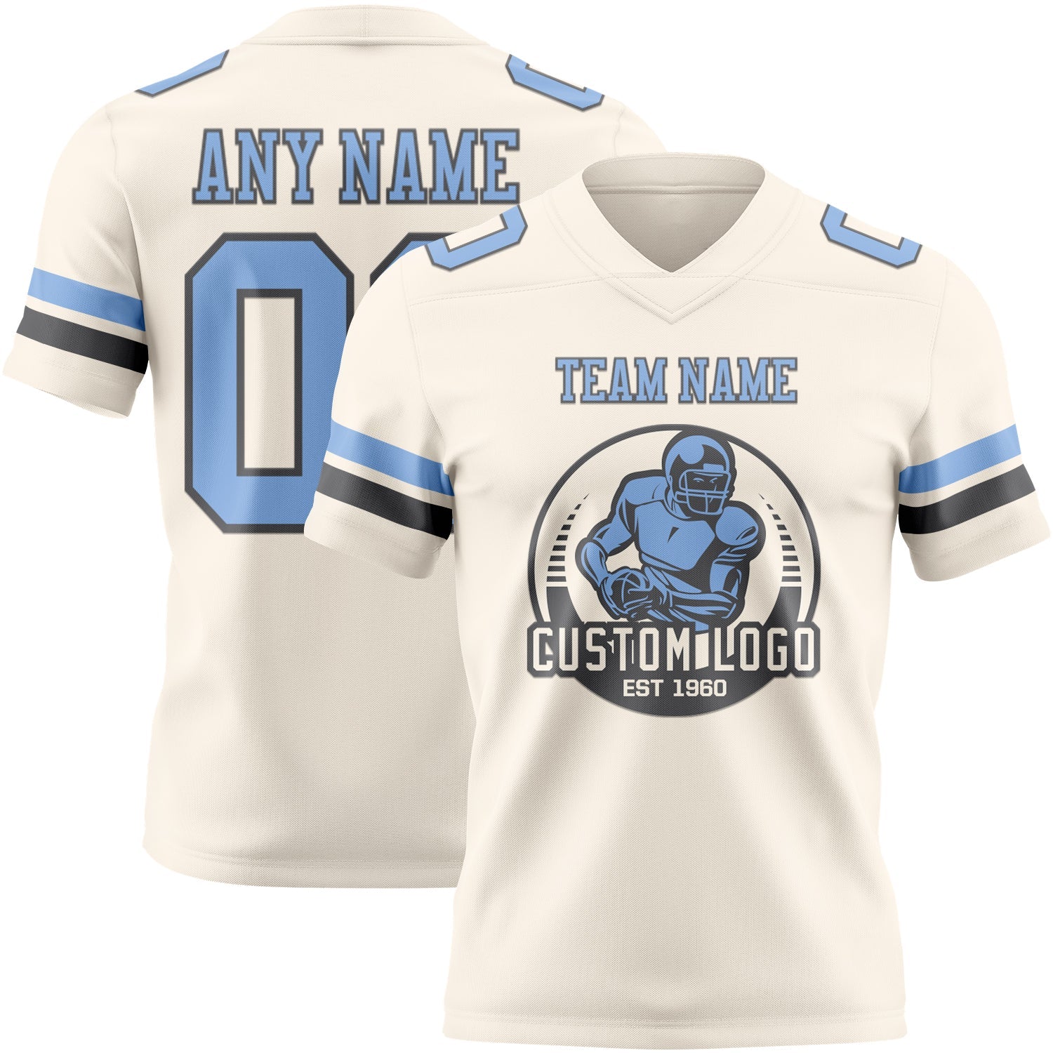 Custom Cream Light Blue-Steel Gray Authentic Football Jersey view 2