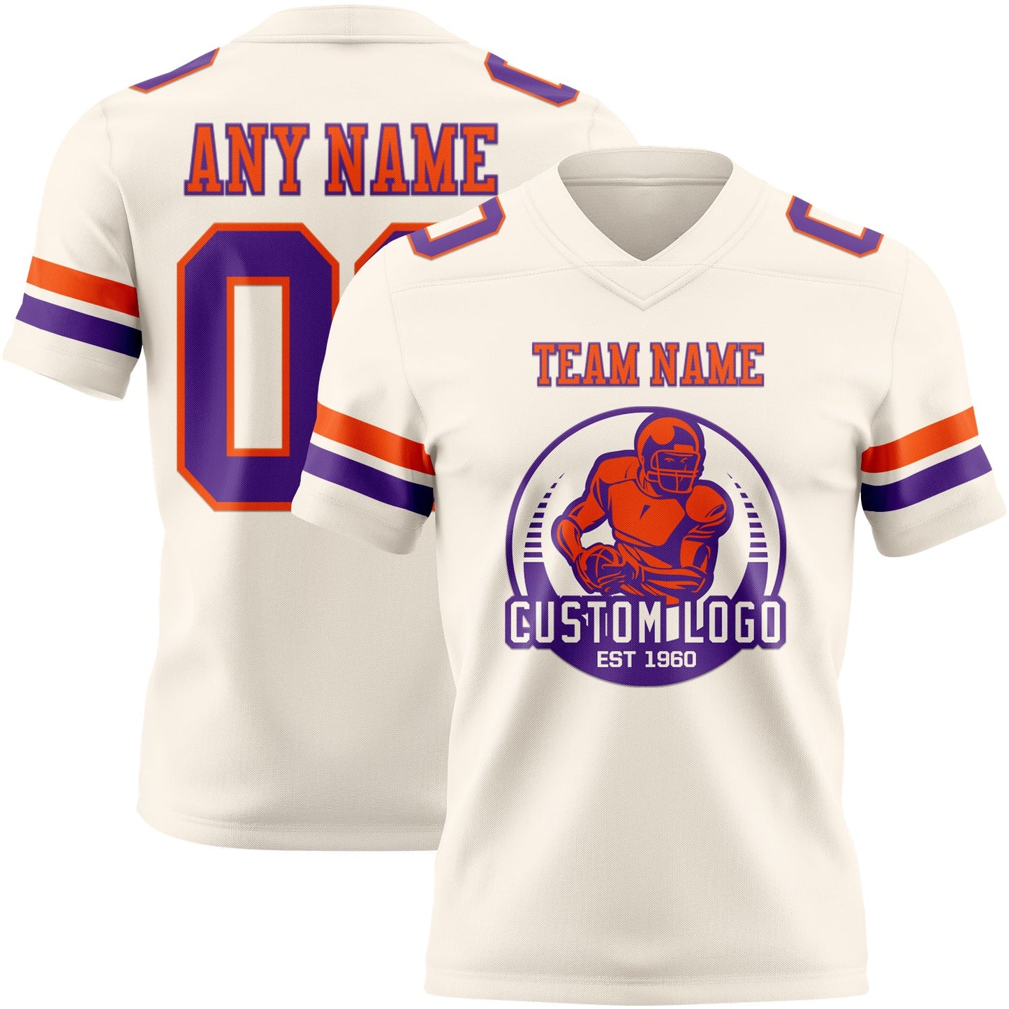 Custom Cream Purple-Orange Authentic Football Jersey view 2