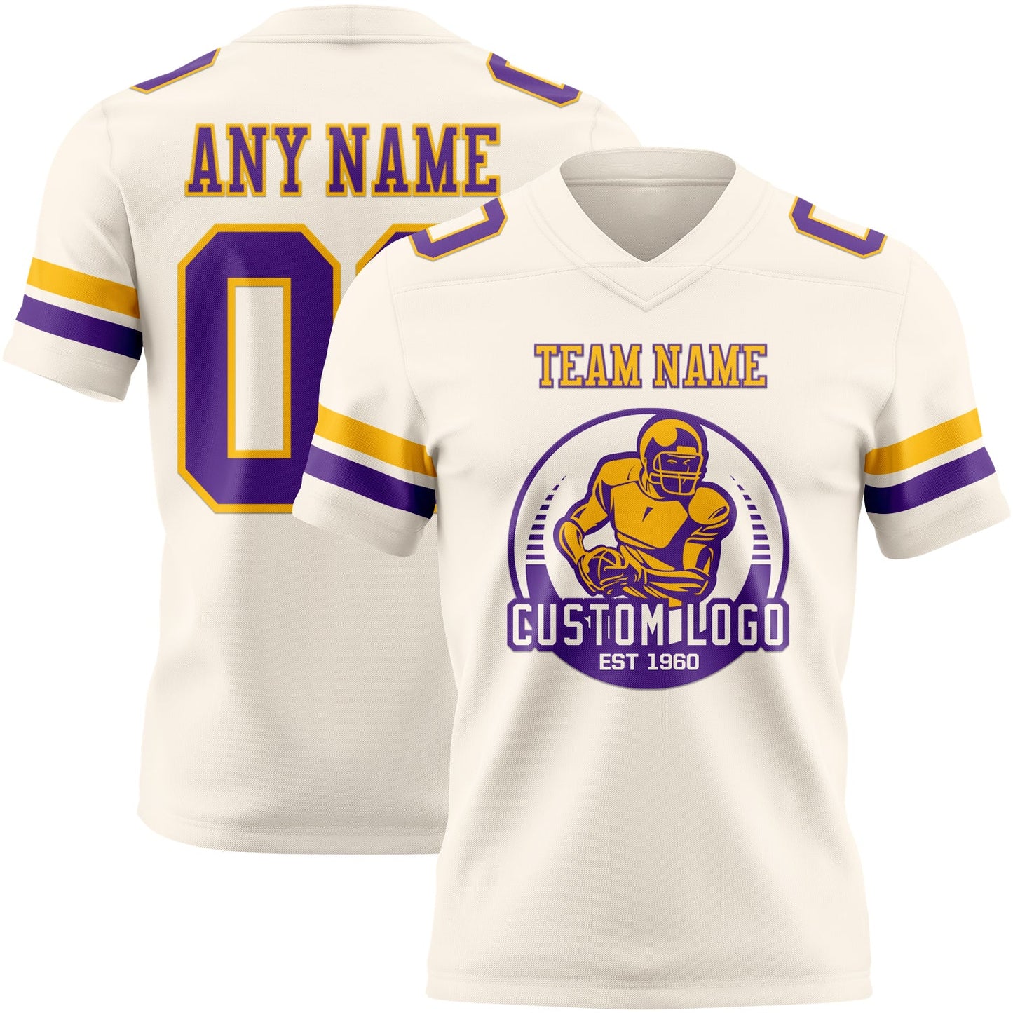 Custom Cream Purple-Gold Authentic Football Jersey view 2