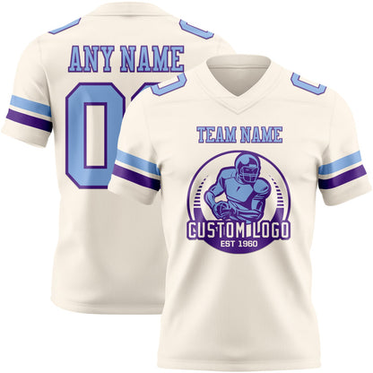 Custom Cream Light Blue-Purple Authentic Football Jersey view 2