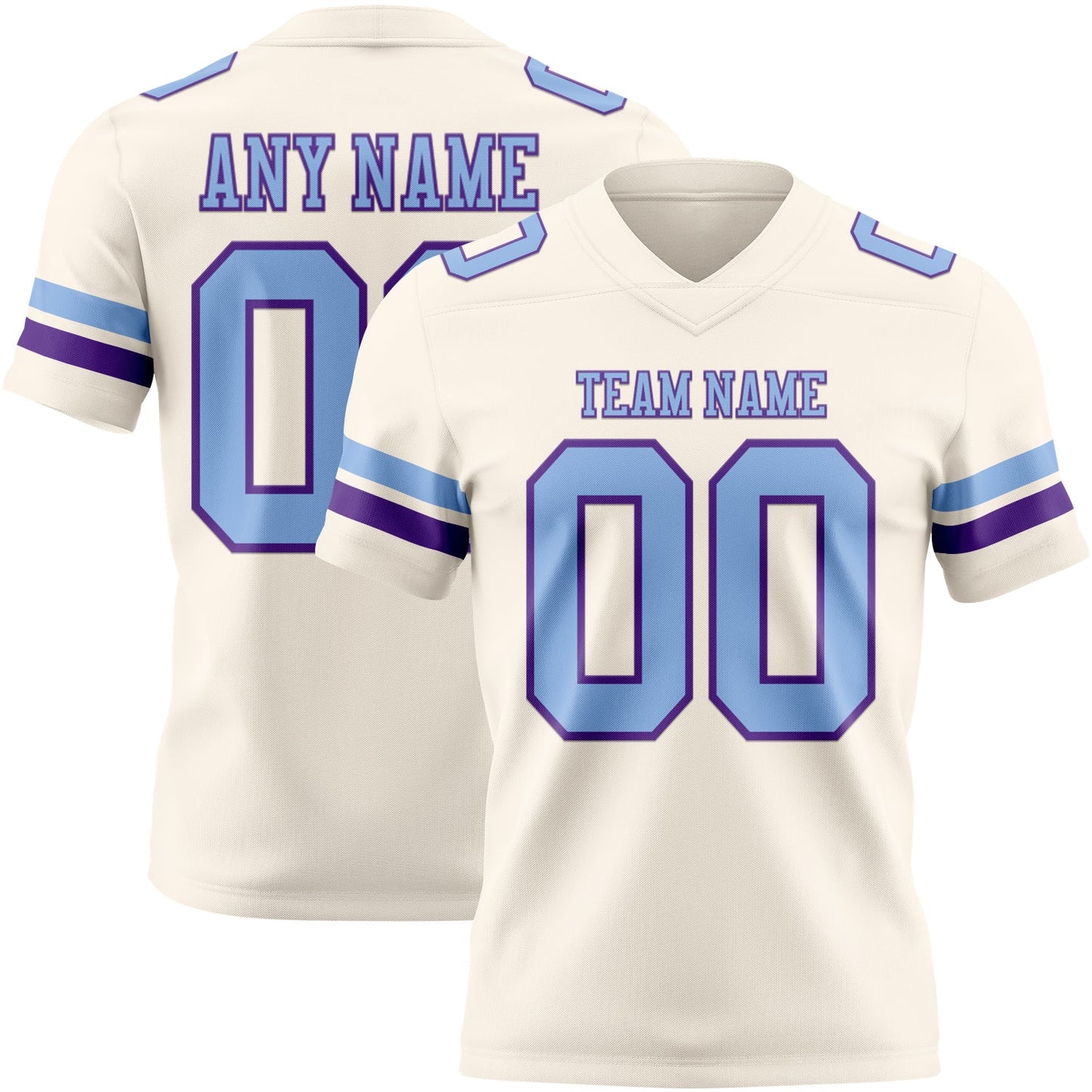 Custom Cream Light Blue-Purple Authentic Football Jersey - Main View