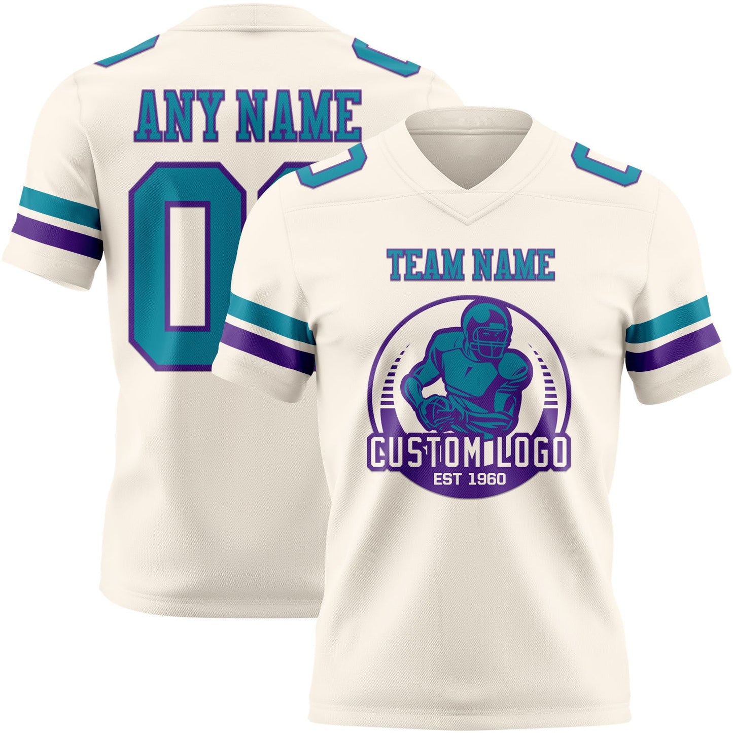 Custom Cream Teal-Purple Authentic Football Jersey view 2