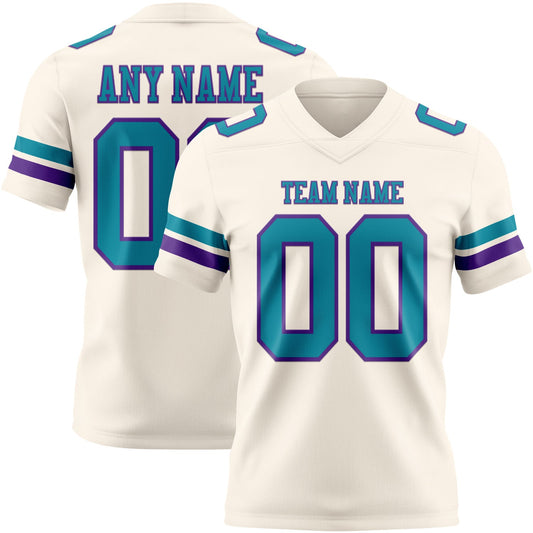 Custom Cream Teal-Purple Authentic Football Jersey - Main View