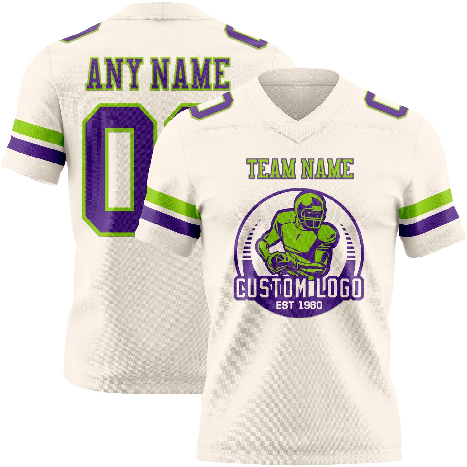 Custom Cream Purple-Neon Green Authentic Football Jersey view 2