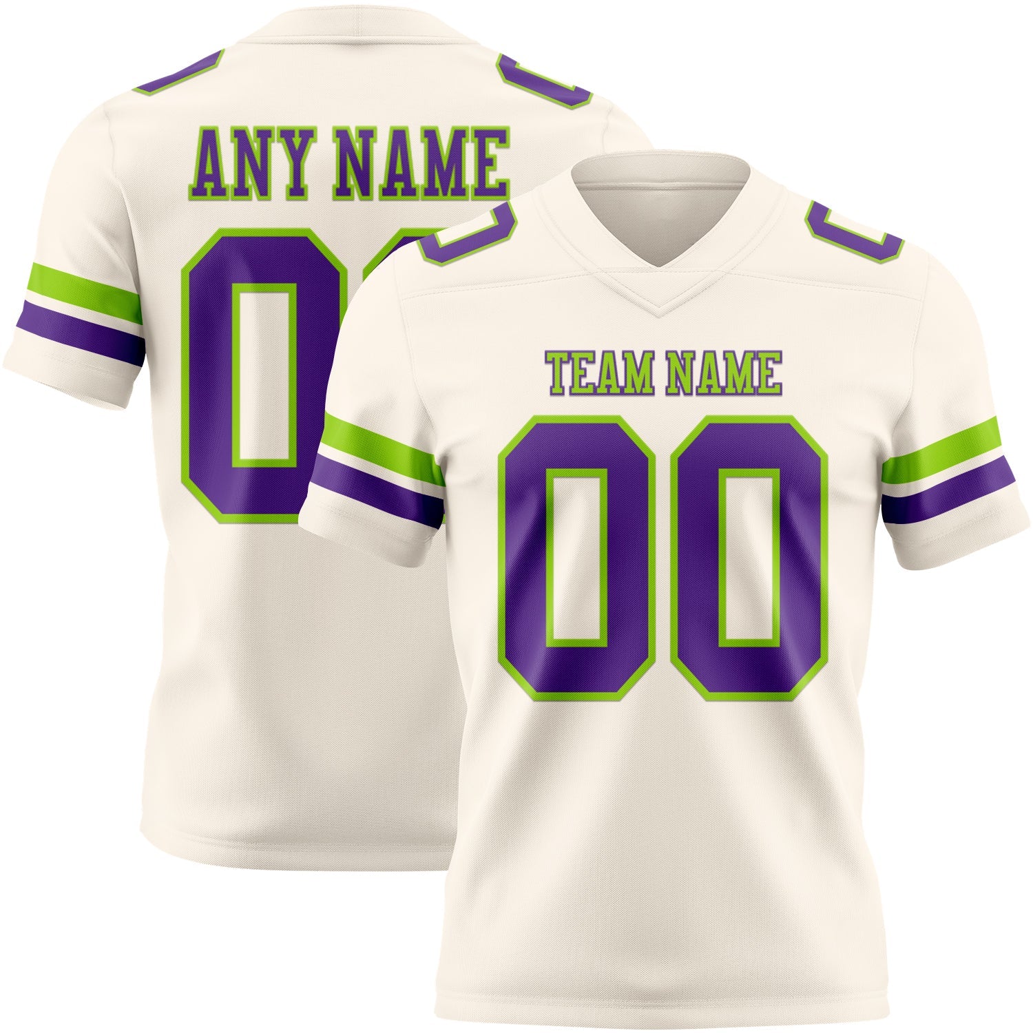 Custom Cream Purple-Neon Green Authentic Football Jersey - Main View