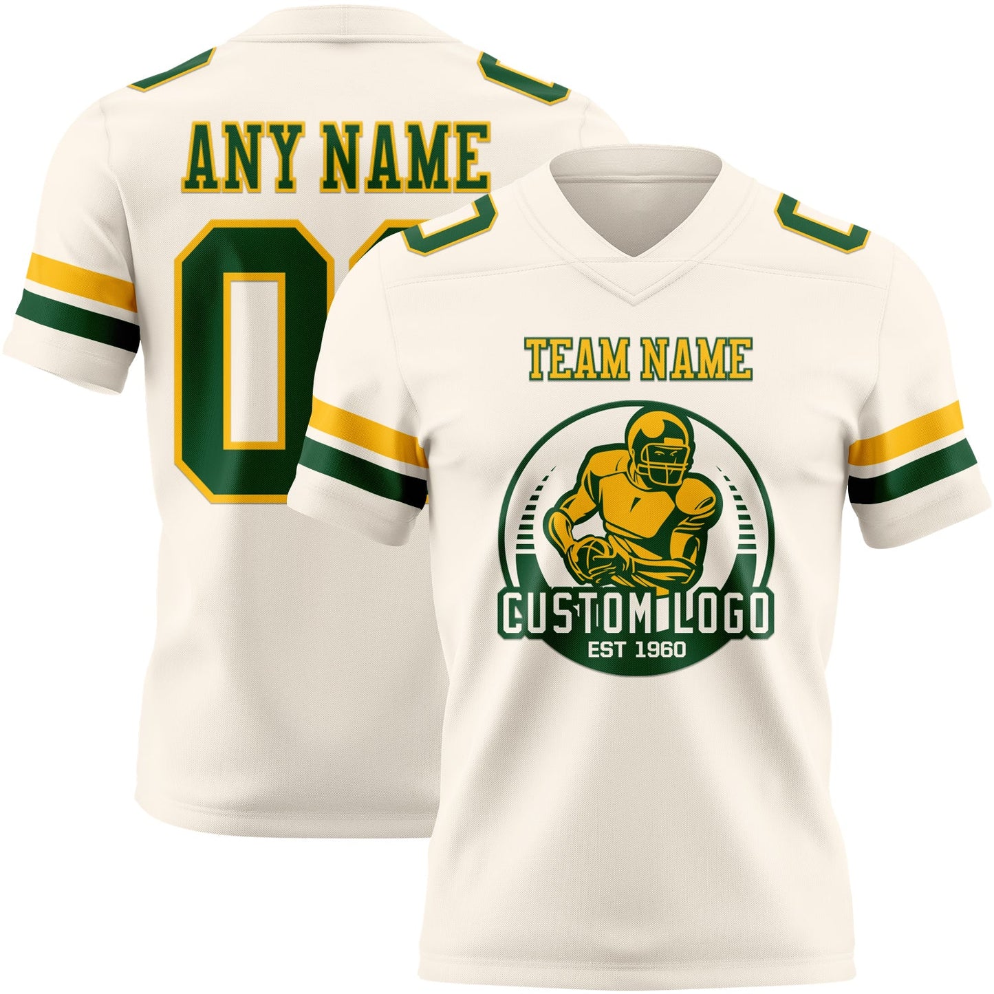 Custom Cream Green-Gold Authentic Football Jersey view 2