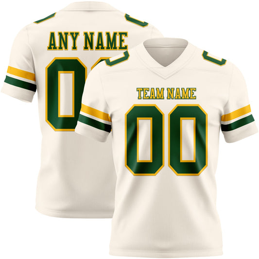Custom Cream Green-Gold Authentic Football Jersey - Main View