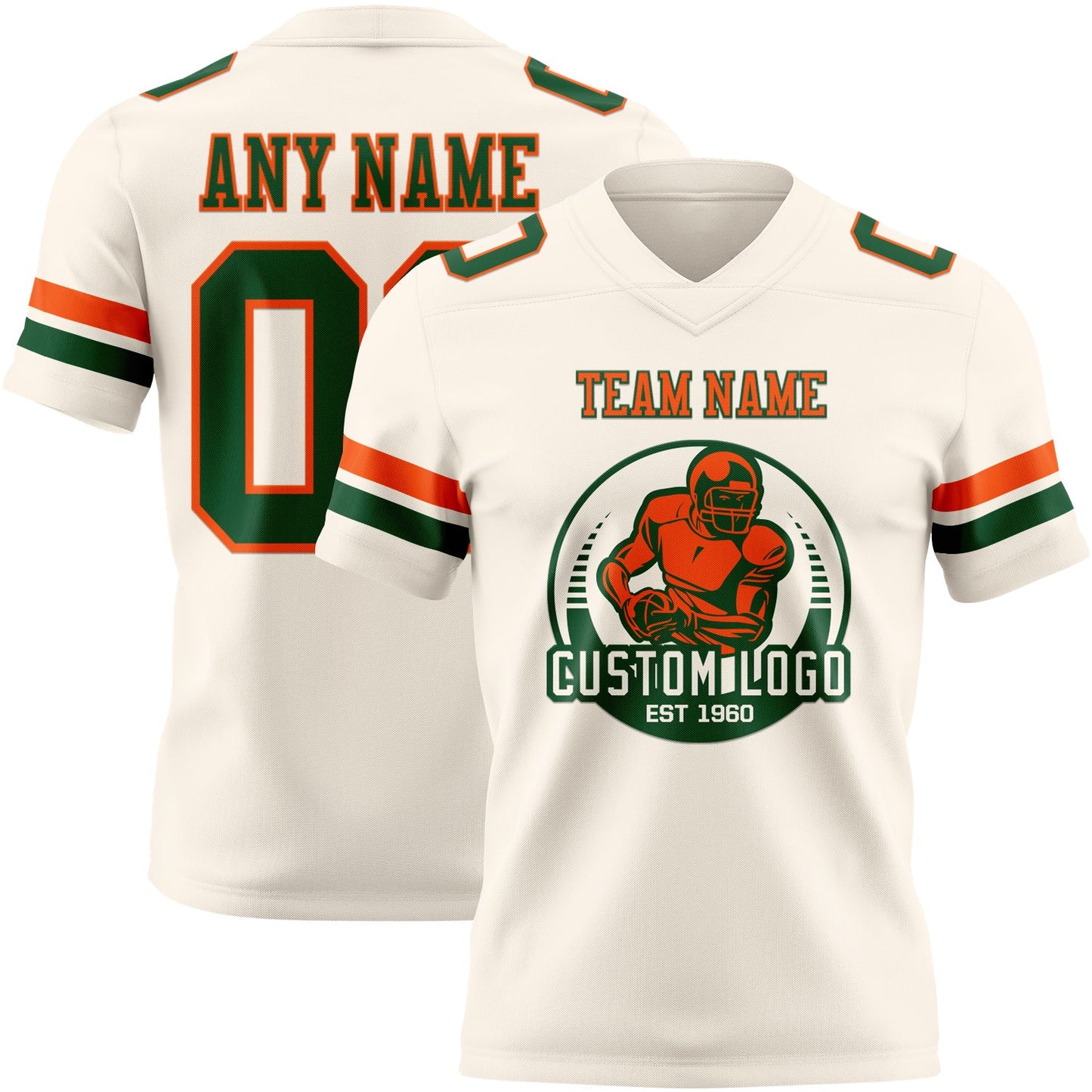 Custom Cream Green-Orange Authentic Football Jersey view 2
