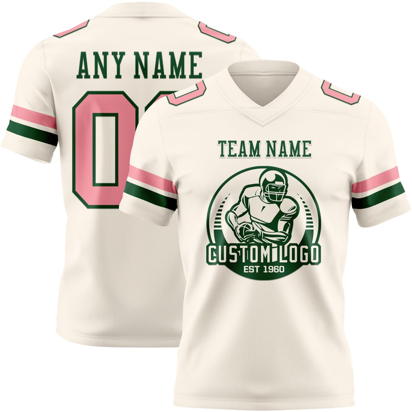Custom Cream Medium Pink-Green Authentic Football Jersey view 2