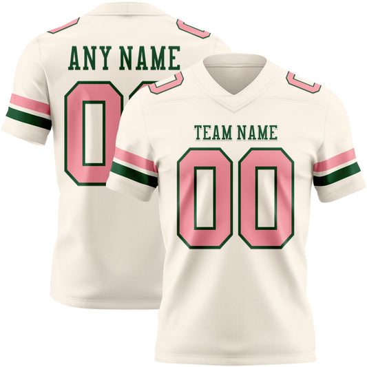 Custom Cream Medium Pink-Green Authentic Football Jersey - Main View