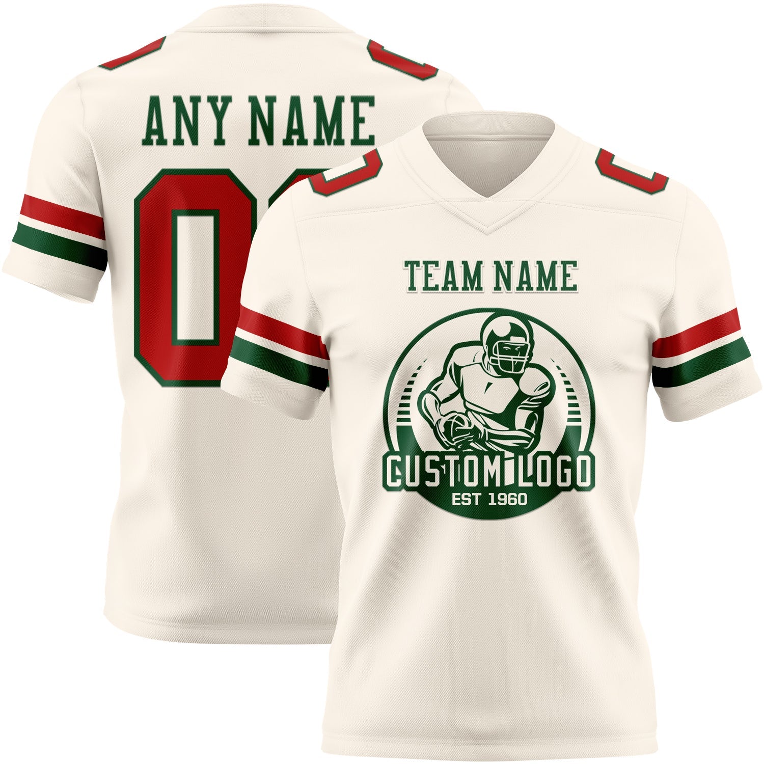 Custom Cream Red-Green Authentic Football Jersey view 2