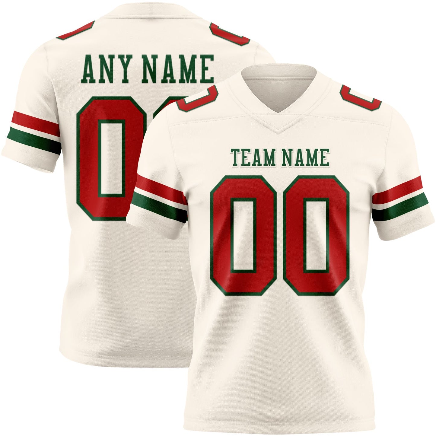 Custom Cream Red-Green Authentic Football Jersey - Main View