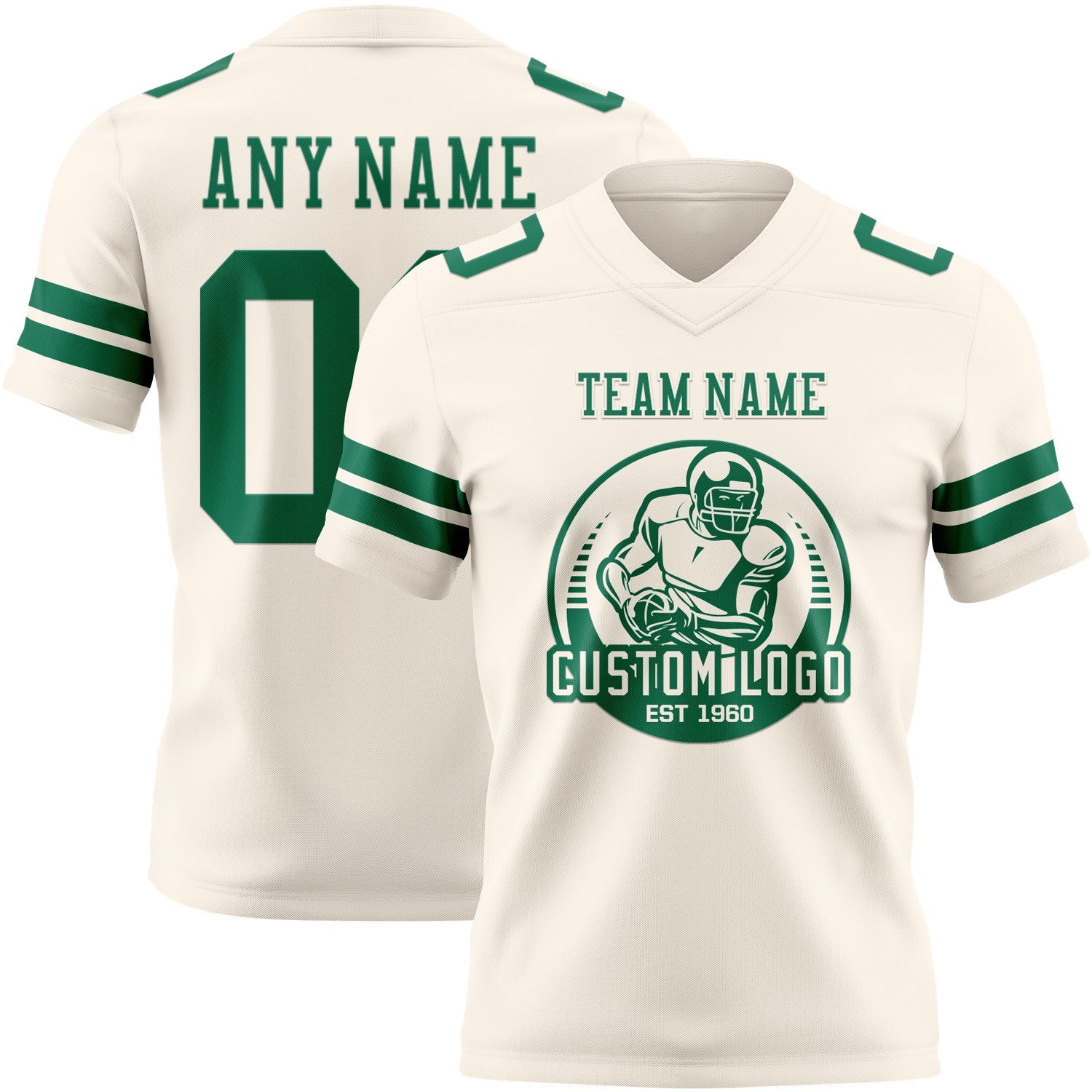 Custom Cream Kelly Green Authentic Football Jersey view 2