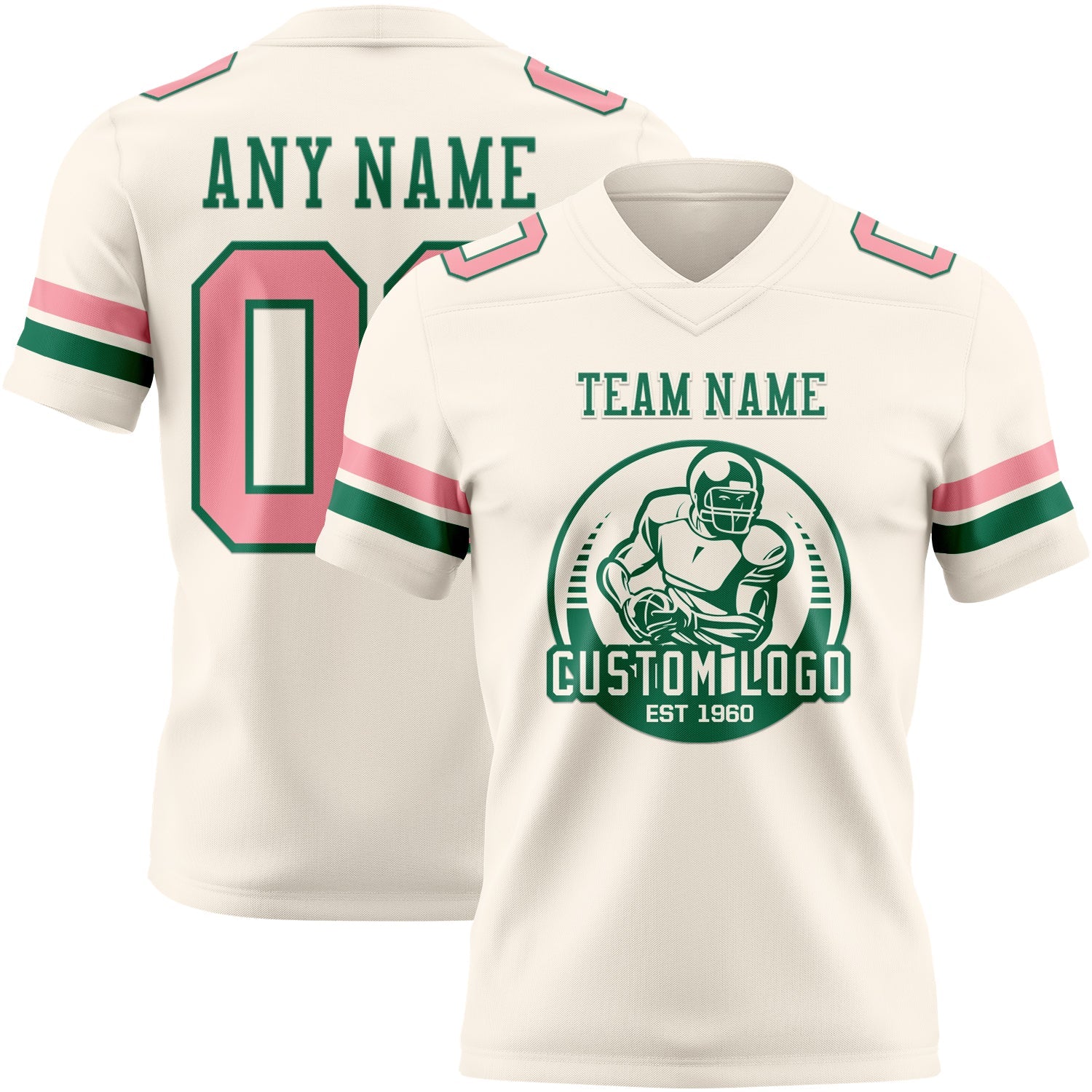 Custom Cream Medium Pink-Kelly Green Authentic Football Jersey view 2
