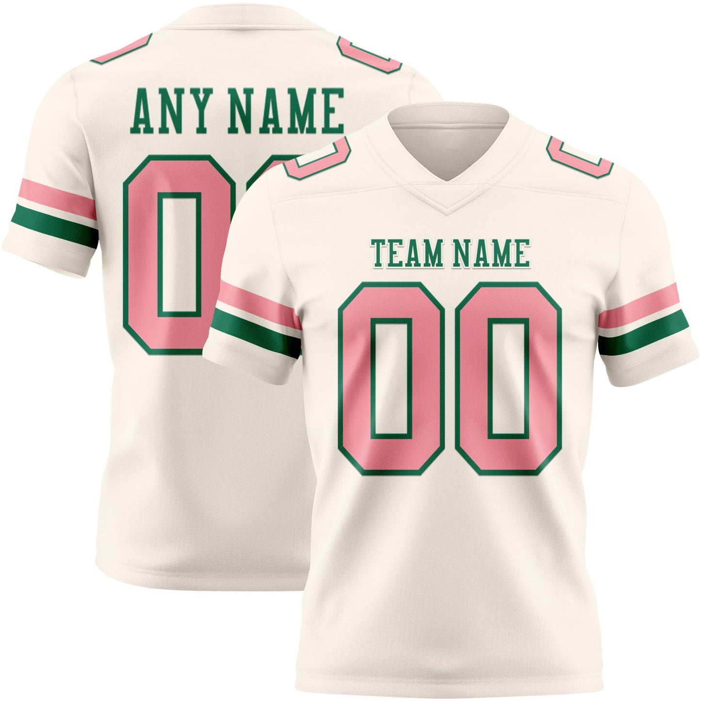 Custom Cream Medium Pink-Kelly Green Authentic Football Jersey - Main View