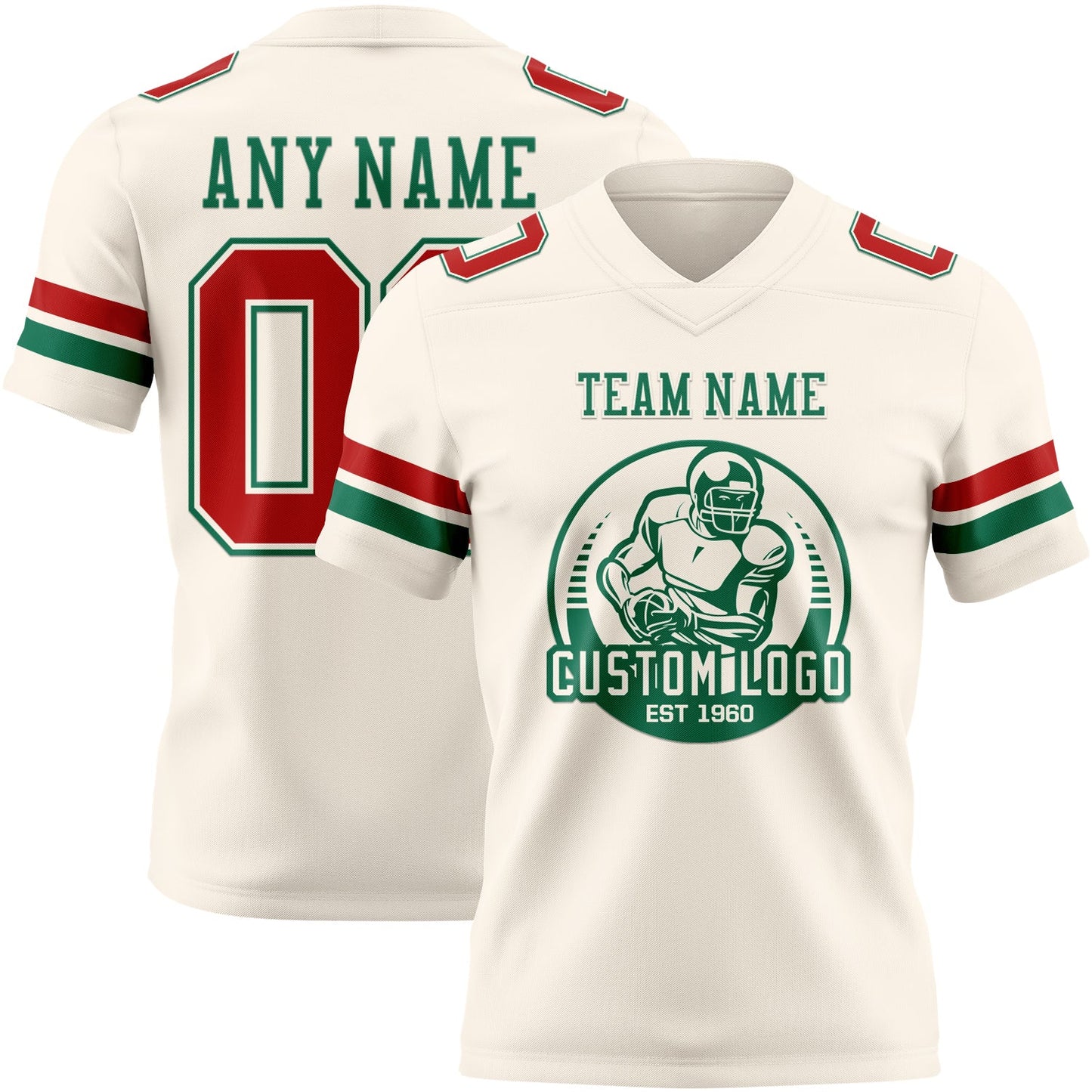 Custom Cream Red-Kelly Green Authentic Football Jersey view 2