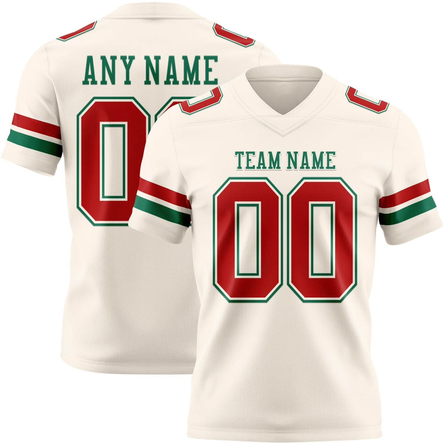 Custom Cream Red-Kelly Green Authentic Football Jersey - Main View