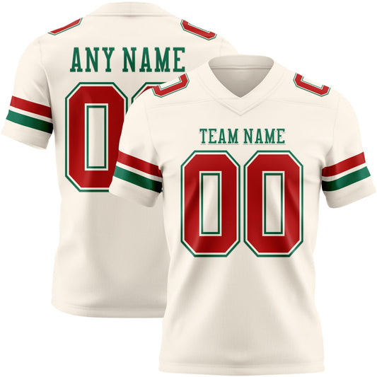 Custom Cream Red-Kelly Green Authentic Football Jersey - Main View