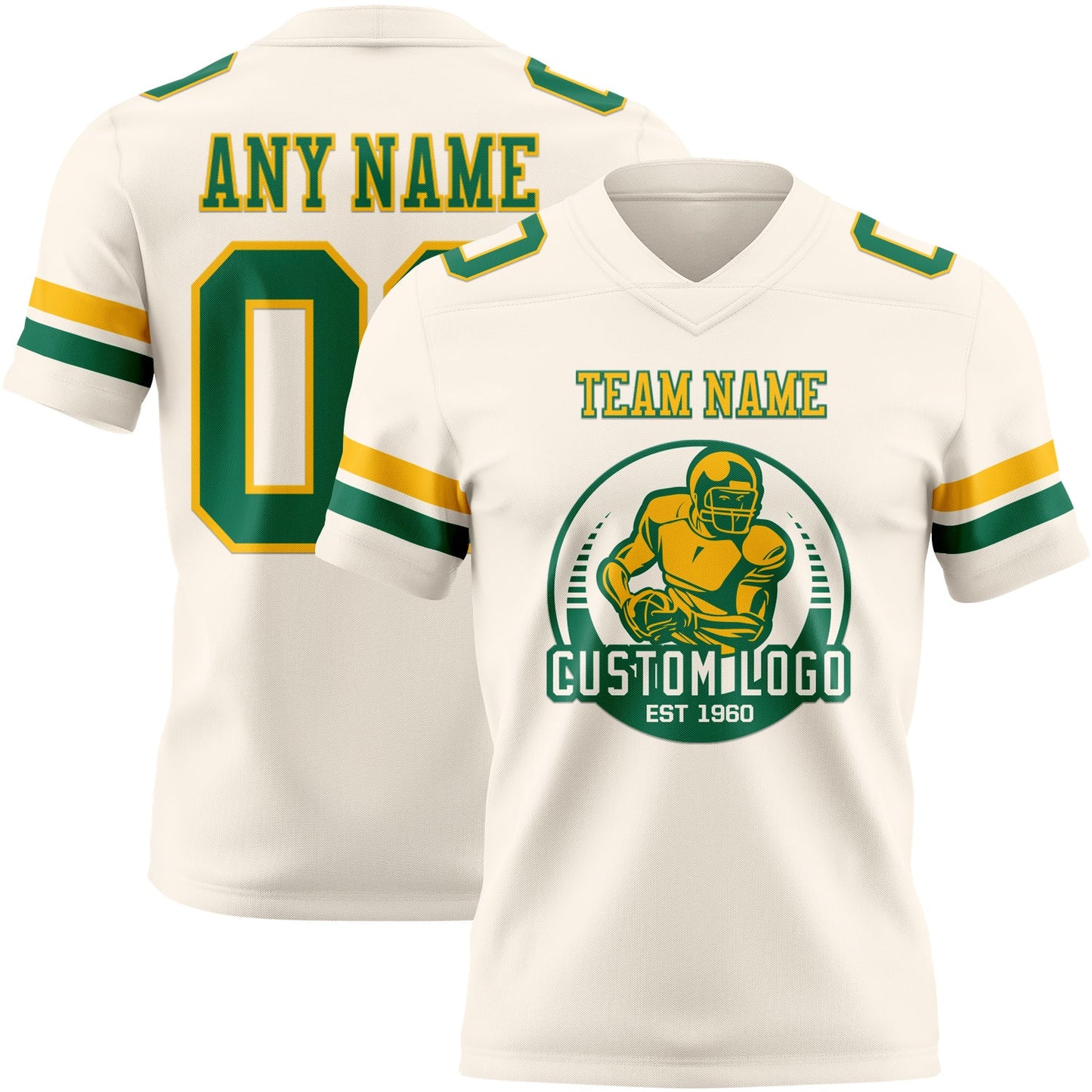 Custom Cream Kelly Green-Gold Authentic Football Jersey view 2