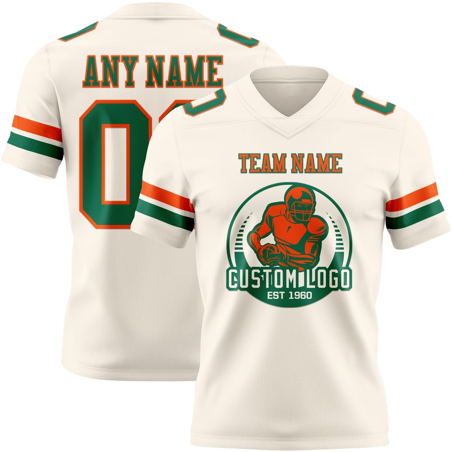 Custom Cream Kelly Green-Orange Authentic Football Jersey view 2